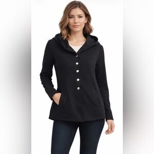 Tonia DeBellis Hooded Jacket Black | Silver Buttons | Velcro Closure | Size M